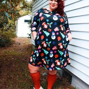 Boutique Plus Size Christmas T-Shirt Dress Pockets